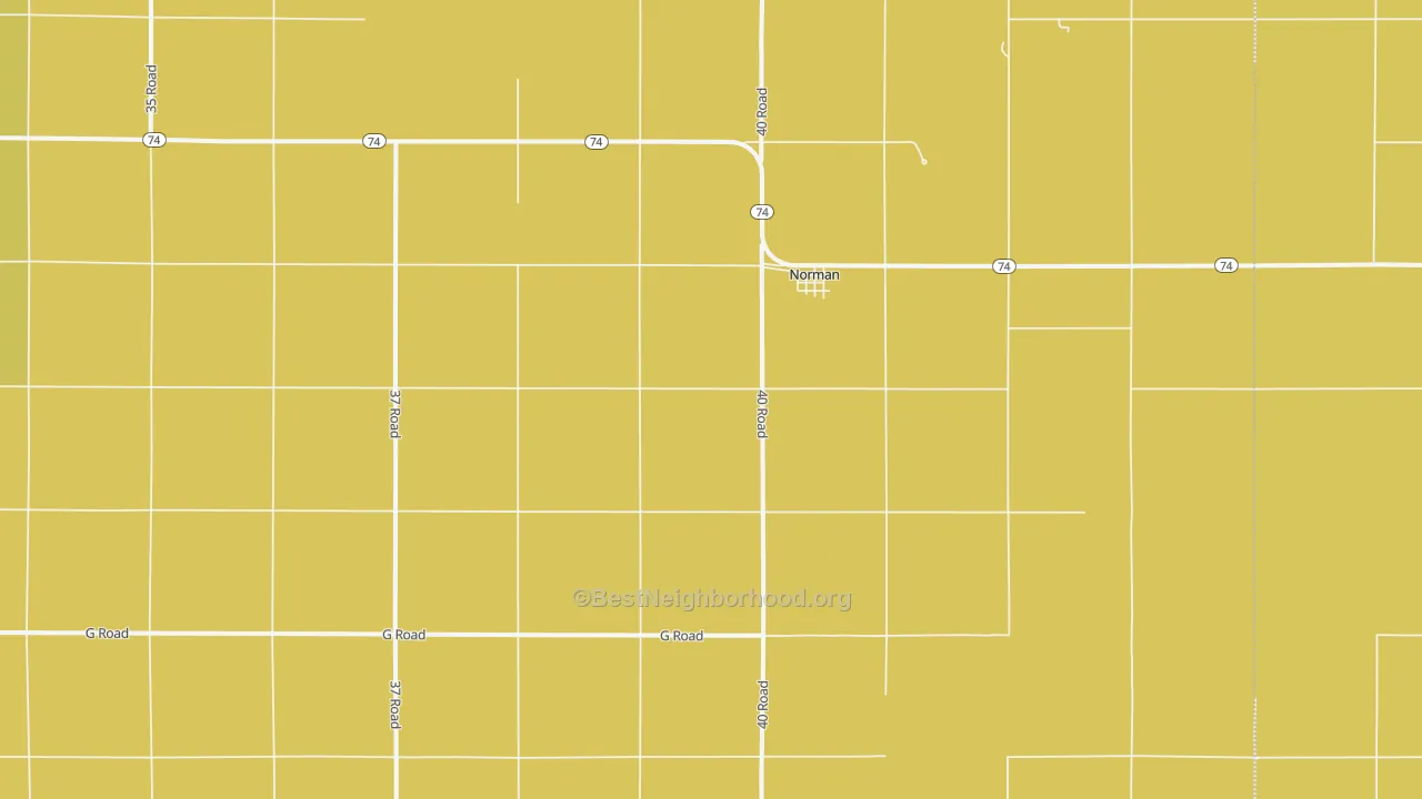 Map of the best neighborhoods in the Norman area, with better matches in green and worse matches in red