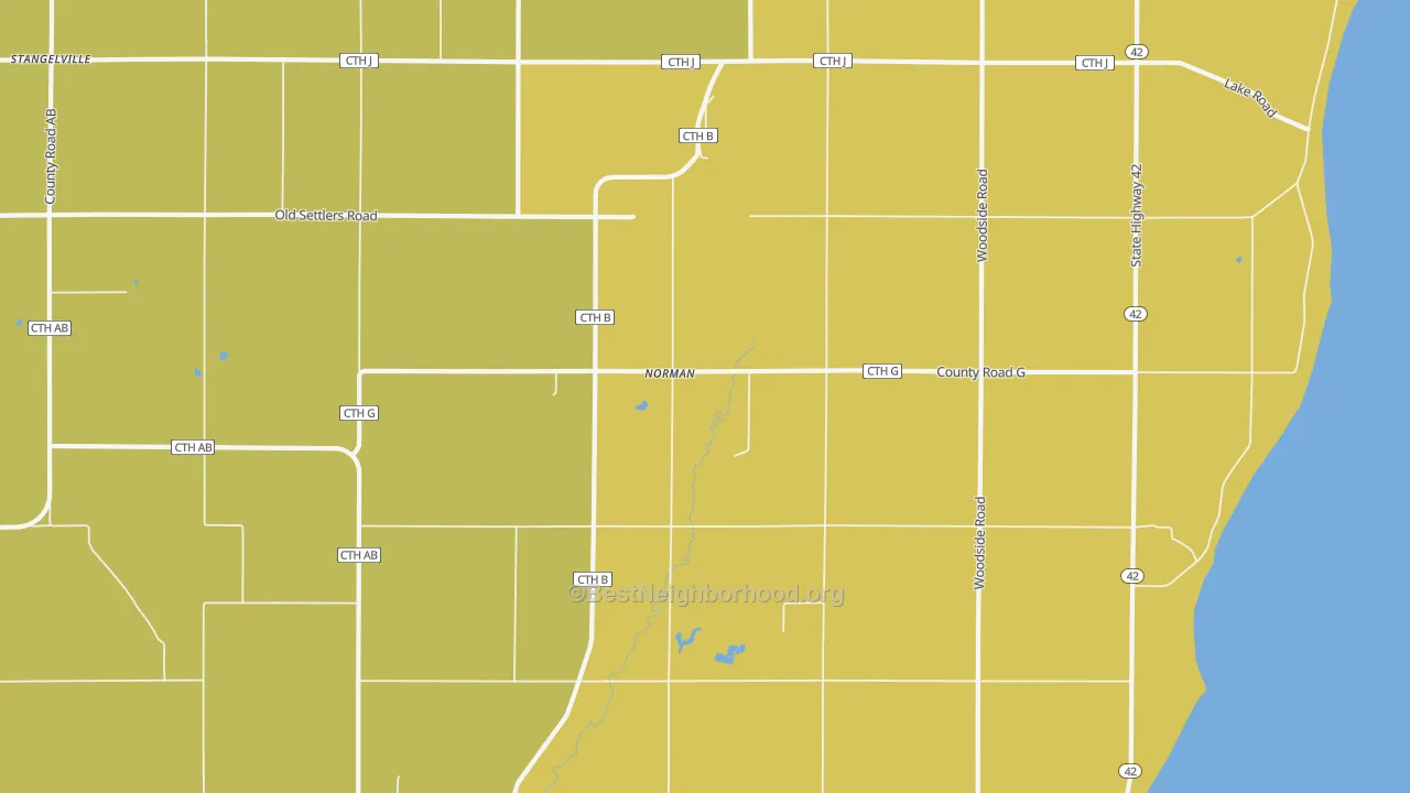Map of the best neighborhoods in the Norman area, with better matches in green and worse matches in red