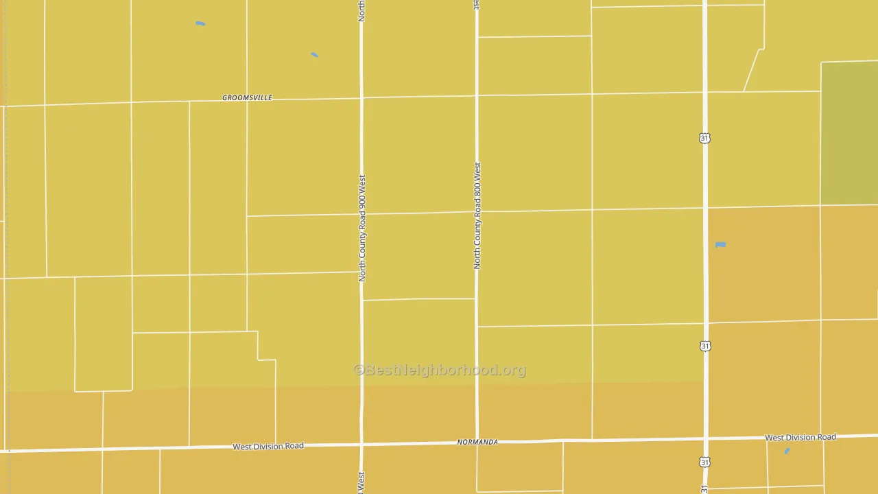 Map of the best neighborhoods in the Normanda area, with better matches in green and worse matches in red