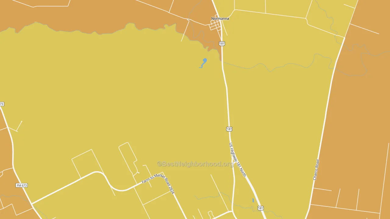 Map of the best neighborhoods in the Normanna area, with better matches in green and worse matches in red