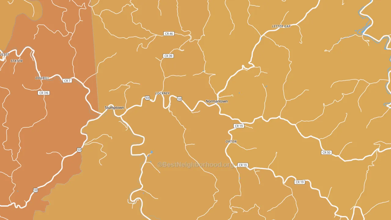 Map of the best neighborhoods in the Normantown area, with better matches in green and worse matches in red