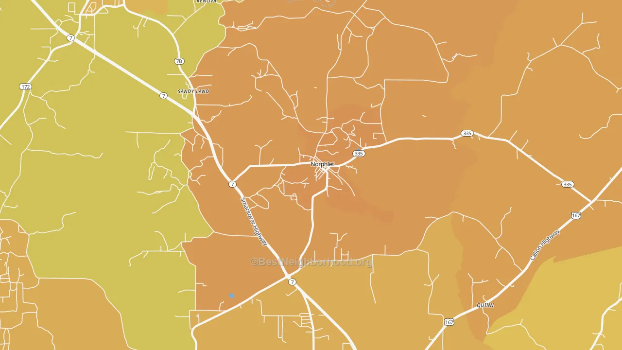 Map of the best neighborhoods in the Norphlet area, with better matches in green and worse matches in red