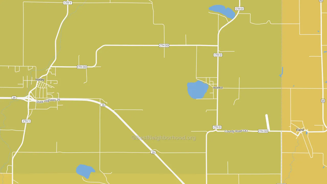 Map of the best neighborhoods in the Norrie area, with better matches in green and worse matches in red