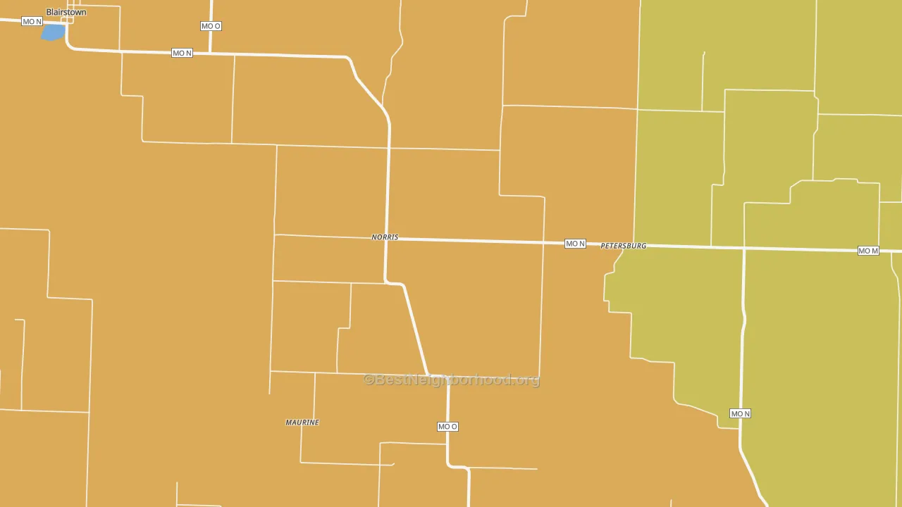 Map of the best neighborhoods in the Norris area, with better matches in green and worse matches in red