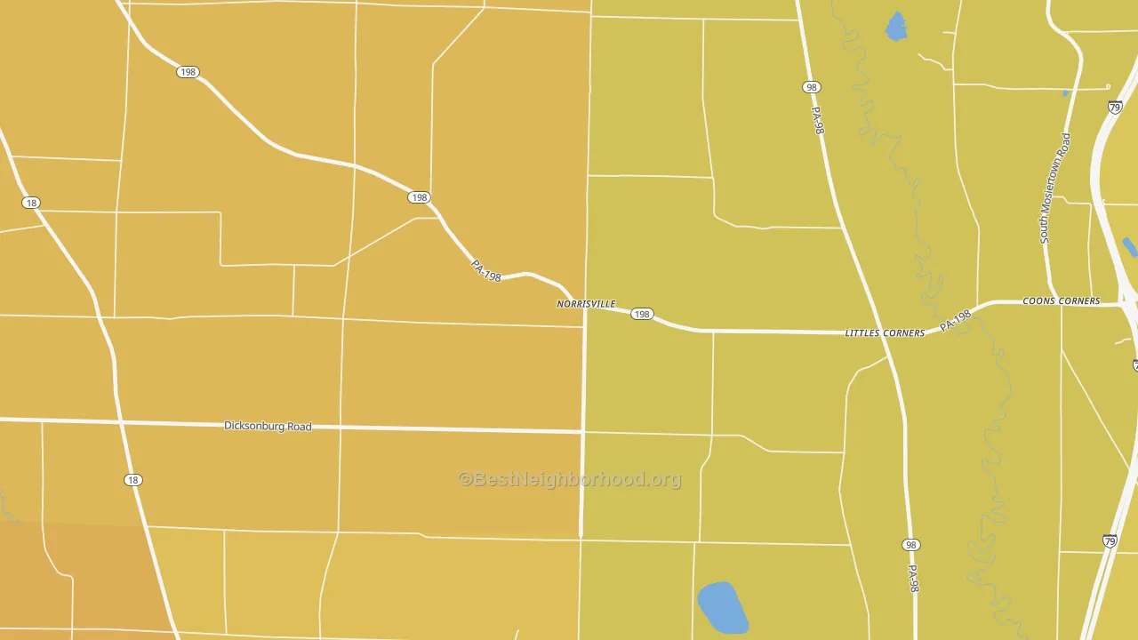 Map of the best neighborhoods in the Norrisville area, with better matches in green and worse matches in red