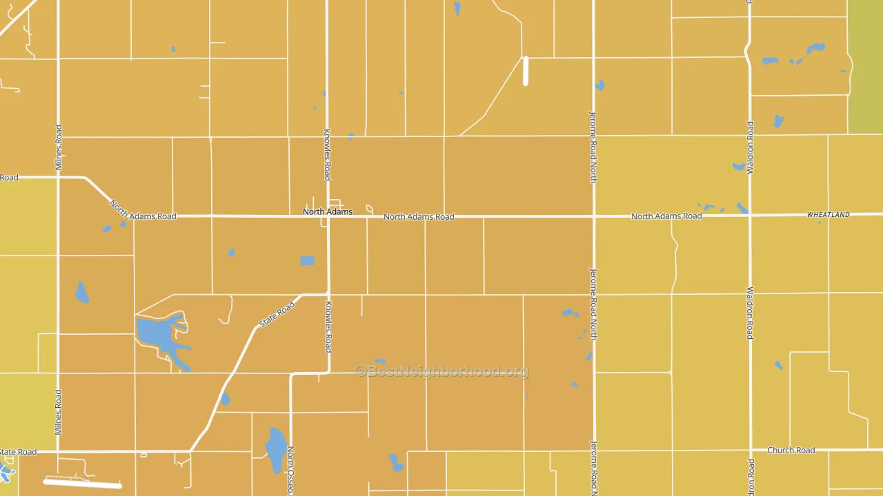 Map of the best neighborhoods in the North Adams area, with better matches in green and worse matches in red