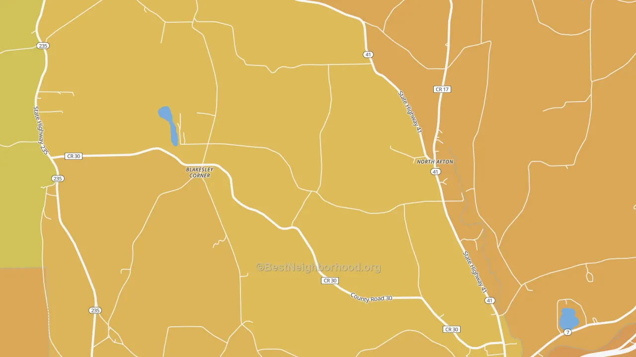 Map of the best neighborhoods in the North Afton area, with better matches in green and worse matches in red