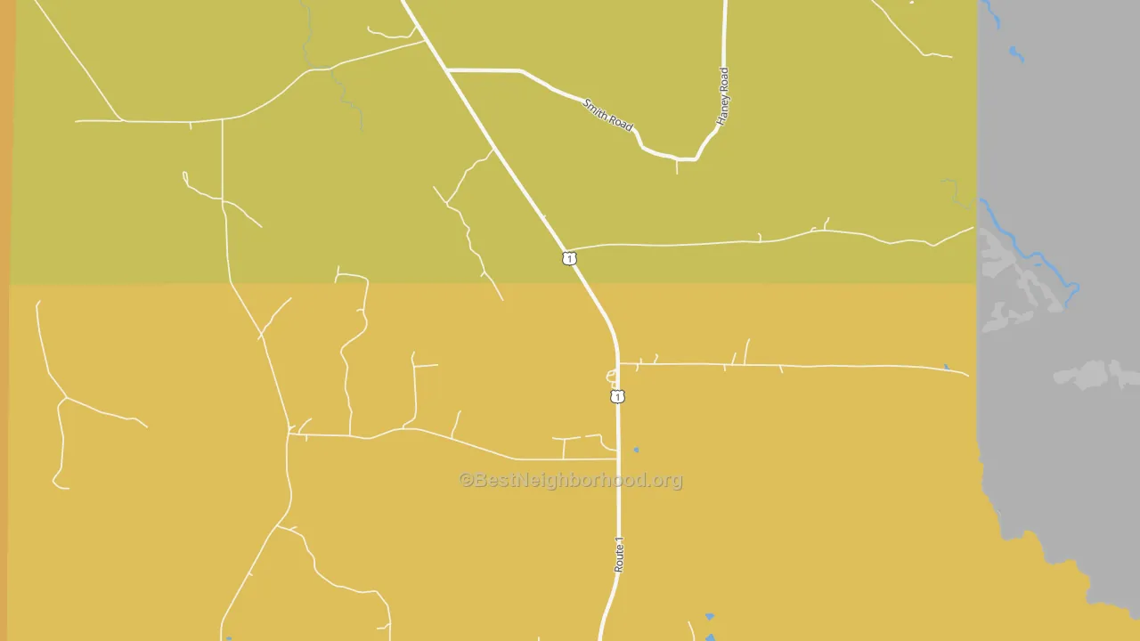 Map of the best neighborhoods in the North Amity area, with better matches in green and worse matches in red