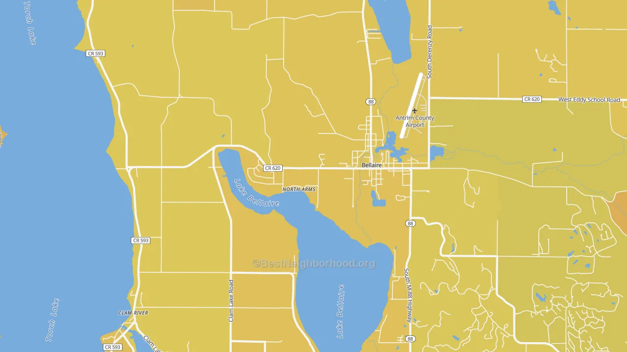 Map of the best neighborhoods in the North Arms area, with better matches in green and worse matches in red