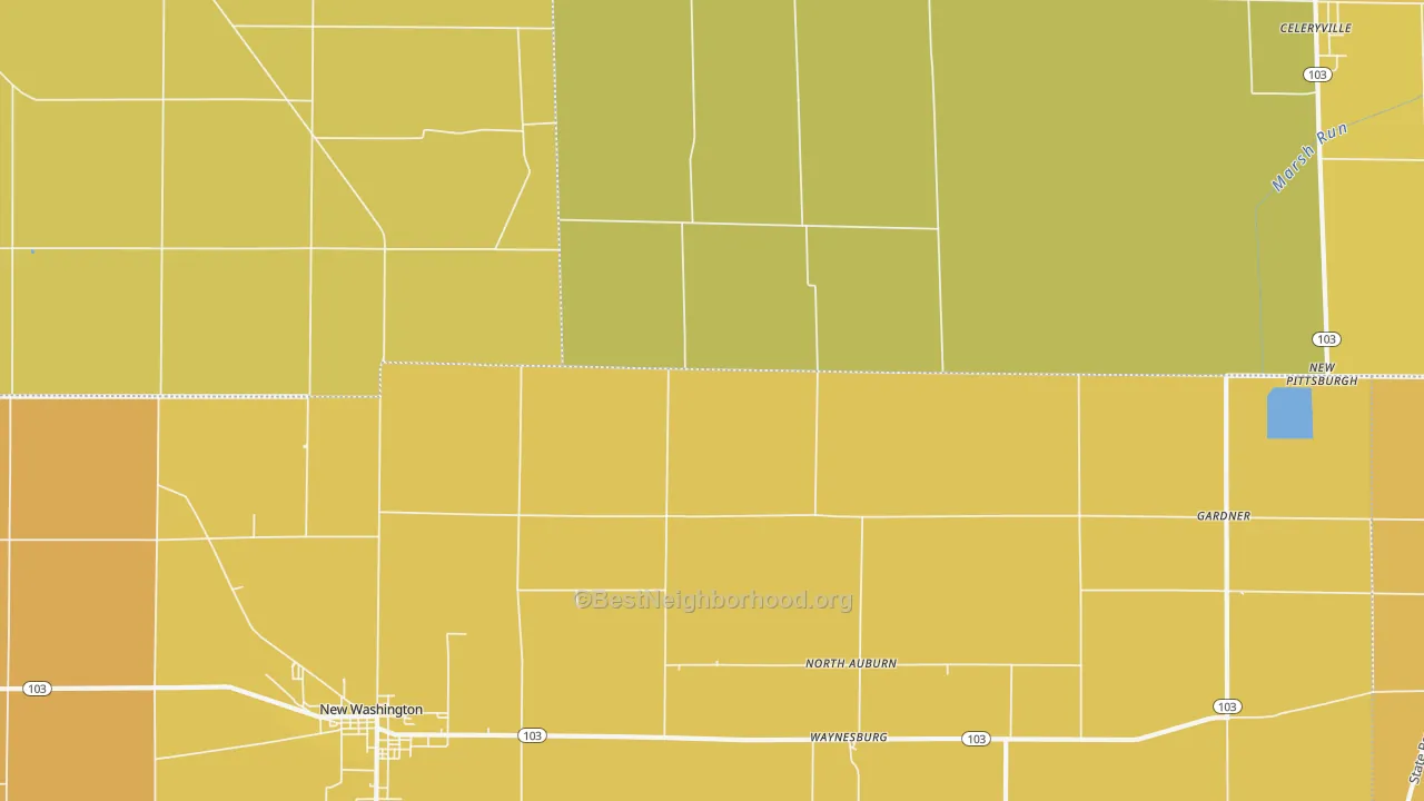 Map of the best neighborhoods in the North Auburn area, with better matches in green and worse matches in red