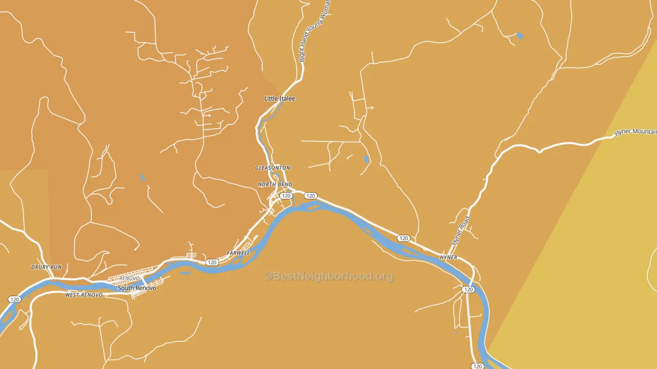 Map of the best neighborhoods in the North Bend area, with better matches in green and worse matches in red