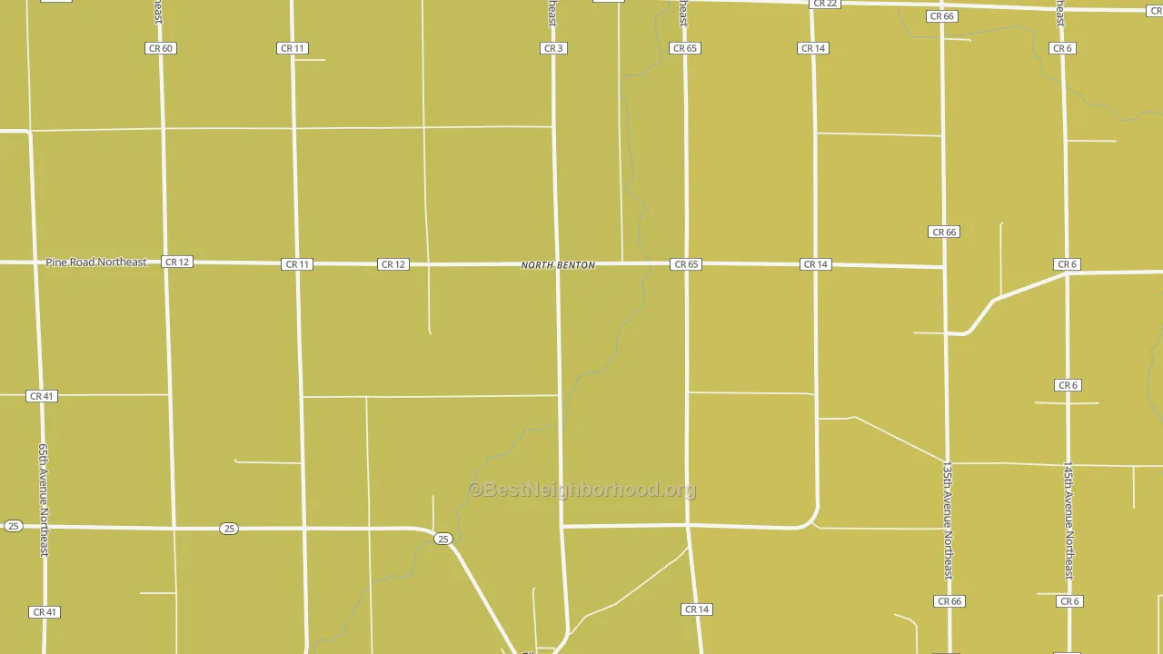 Map of the best neighborhoods in the North Benton area, with better matches in green and worse matches in red