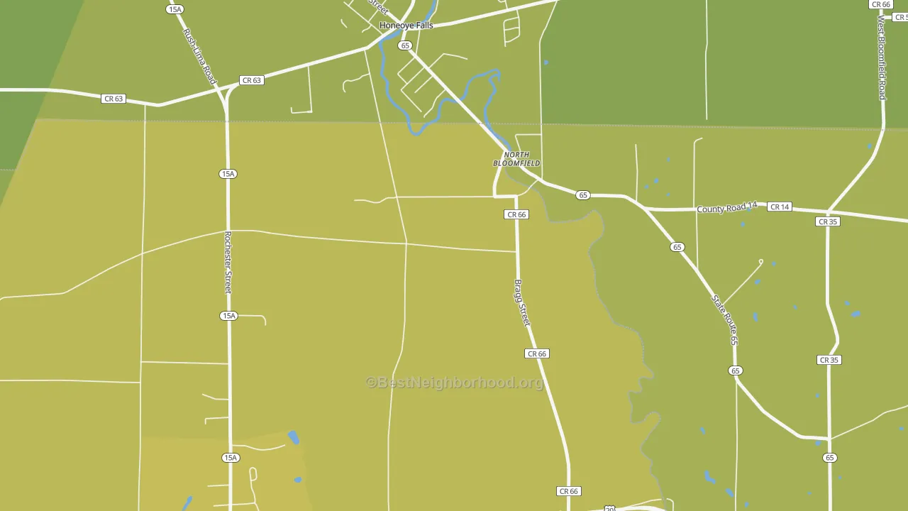 Map of the best neighborhoods in the North Bloomfield area, with better matches in green and worse matches in red