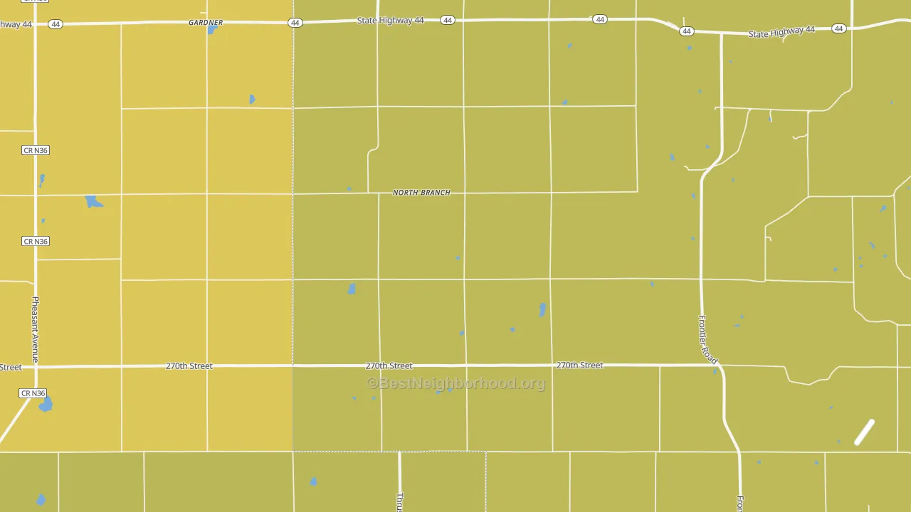 Map of the best neighborhoods in the North Branch area, with better matches in green and worse matches in red