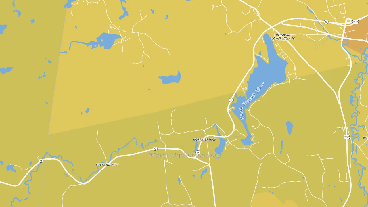 Map of the best neighborhoods in the North Branch area, with better matches in green and worse matches in red
