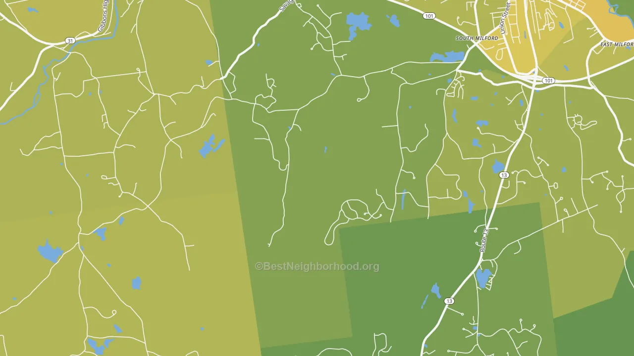 Map of the best neighborhoods in the North Brookline area, with better matches in green and worse matches in red