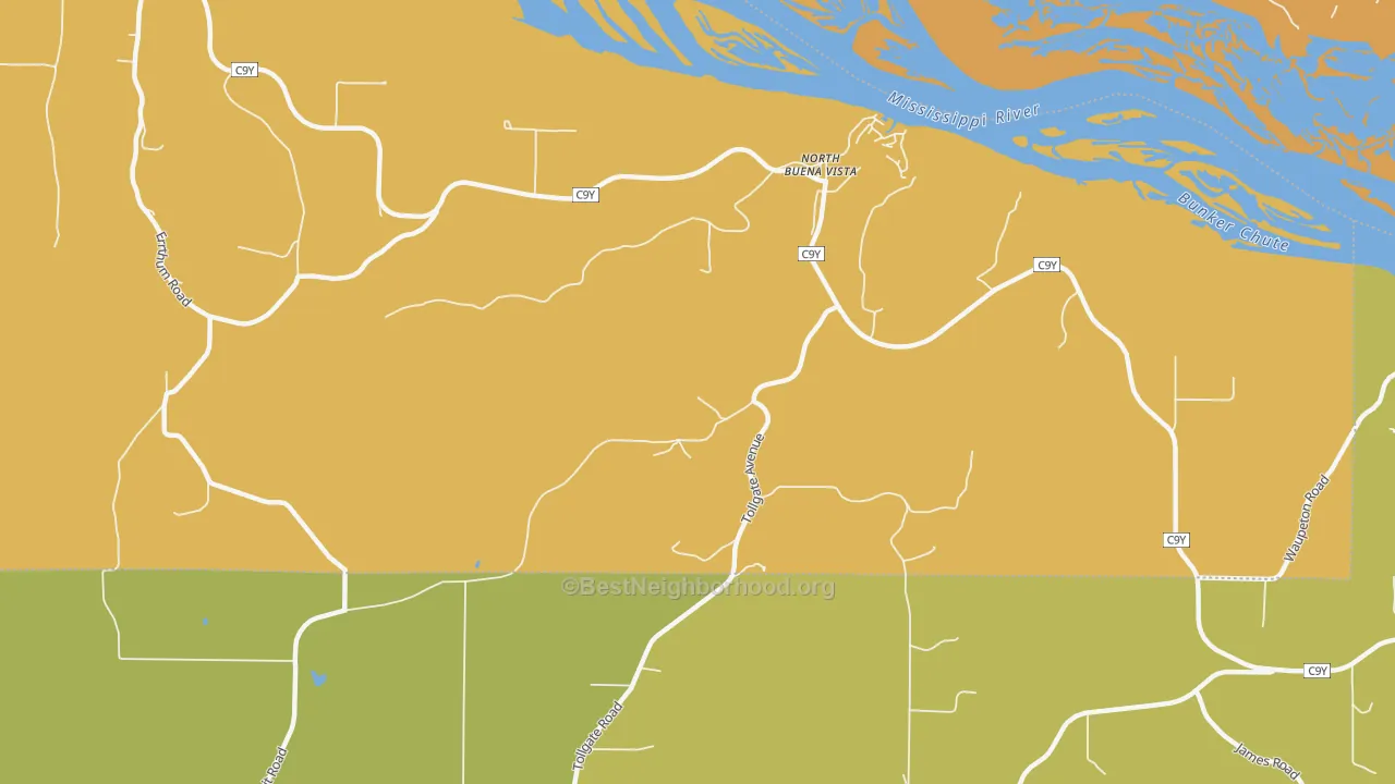 Map of the best neighborhoods in the North Buena Vista area, with better matches in green and worse matches in red