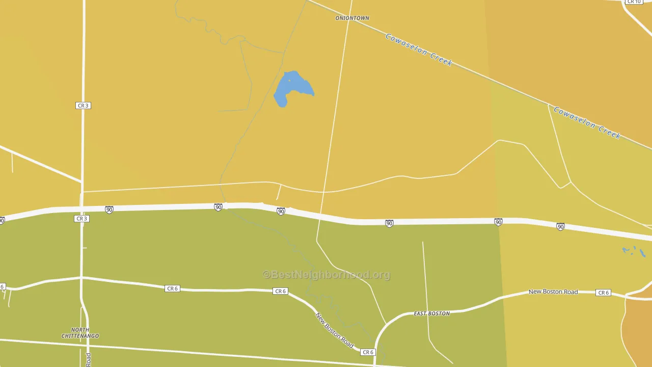 Map of the best neighborhoods in the North Chittenango area, with better matches in green and worse matches in red