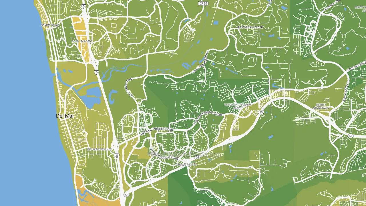Map of the best neighborhoods in the North City, San Diego area, with better matches in green and worse matches in red