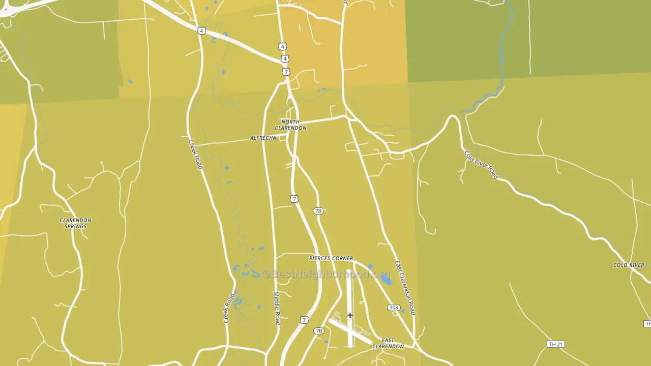 Map of the best neighborhoods in the North Clarendon area, with better matches in green and worse matches in red