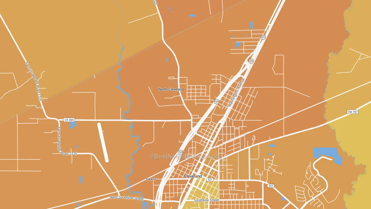Map of the best neighborhoods in the North Cleveland area, with better matches in green and worse matches in red