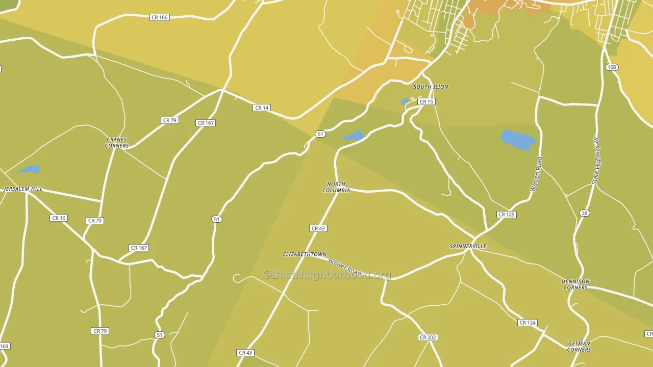 Map of the best neighborhoods in the North Columbia area, with better matches in green and worse matches in red