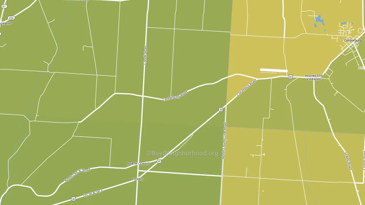 Map of the best neighborhoods in the North Condit area, with better matches in green and worse matches in red