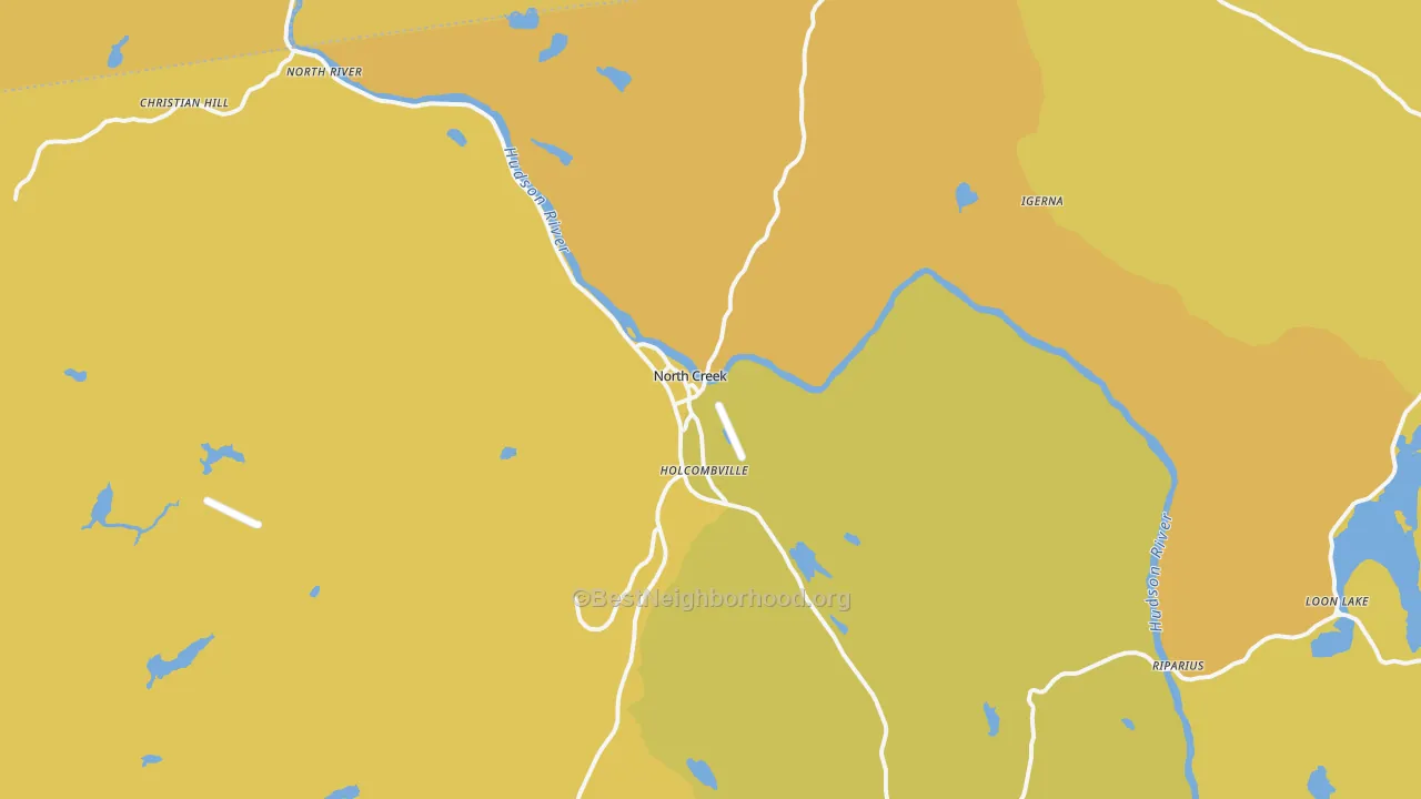 Map of the best neighborhoods in the North Creek area, with better matches in green and worse matches in red