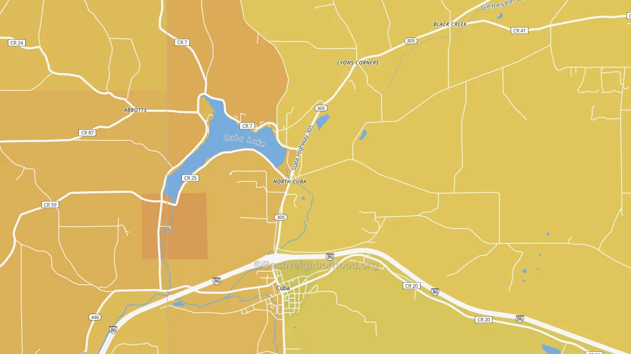 Map of the best neighborhoods in the North Cuba area, with better matches in green and worse matches in red
