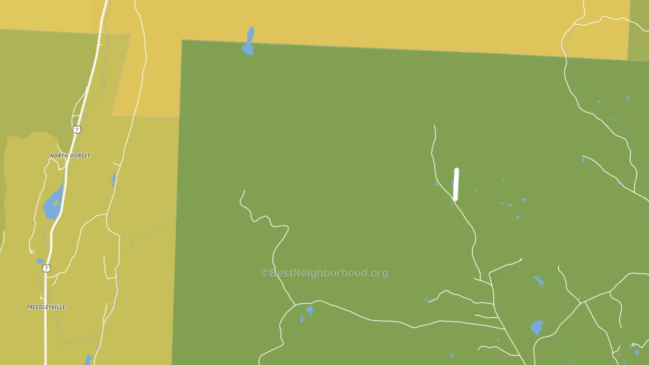 Map of the best neighborhoods in the North Dorset area, with better matches in green and worse matches in red