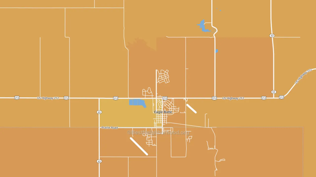 Map of the best neighborhoods in the North Eagle Butte area, with better matches in green and worse matches in red