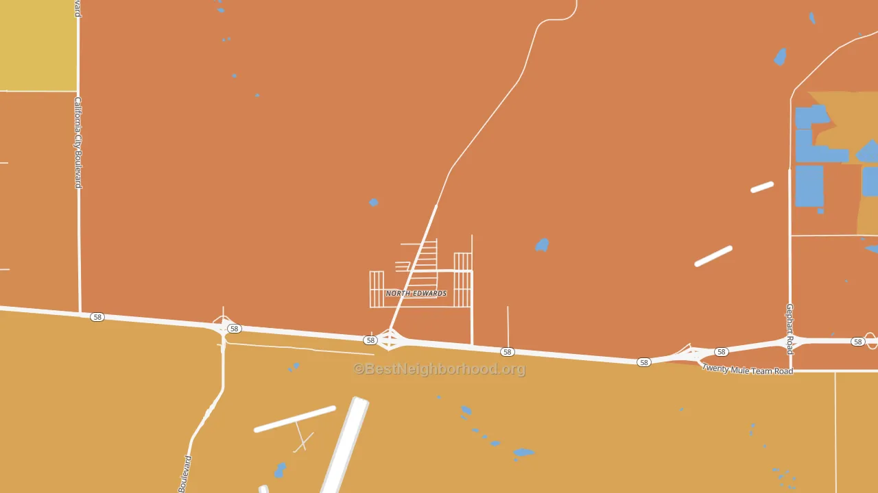 Map of the best neighborhoods in the North Edwards area, with better matches in green and worse matches in red
