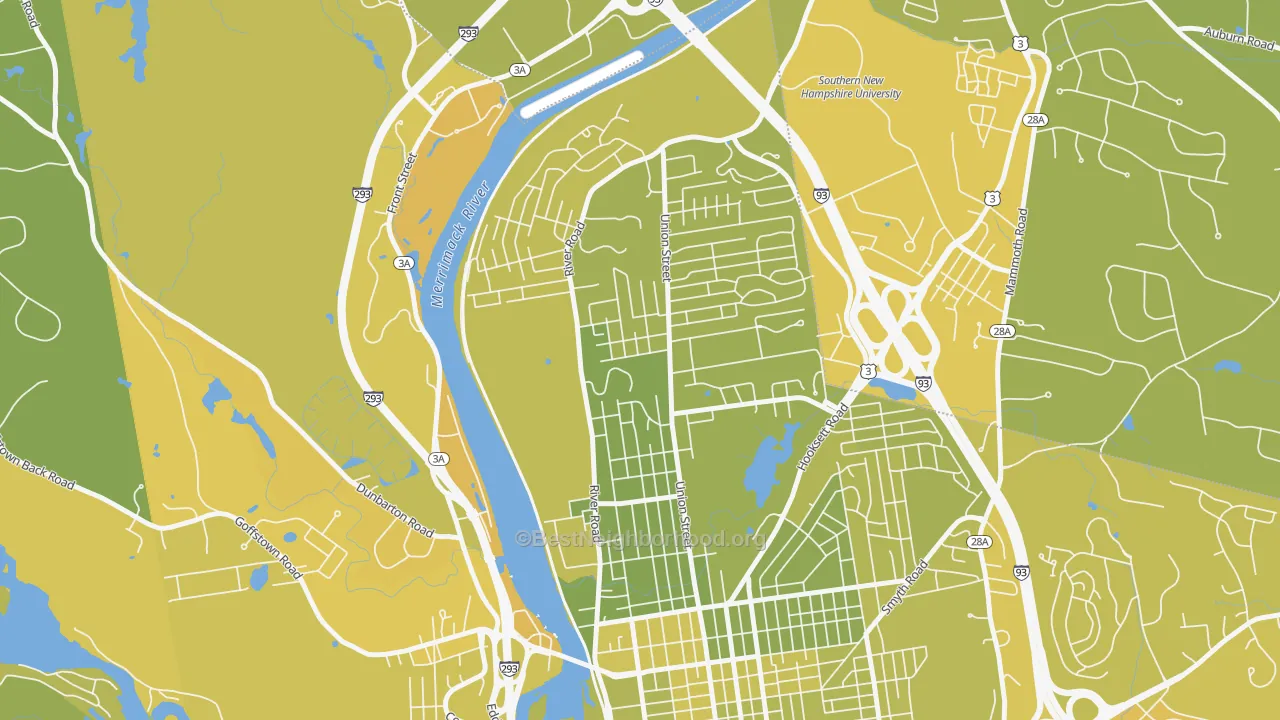 Map of the best neighborhoods in the North End Manchester, Manchester area, with better matches in green and worse matches in red
