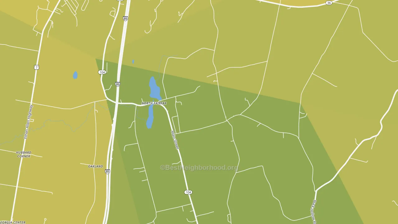 Map of the best neighborhoods in the North Fairfax area, with better matches in green and worse matches in red