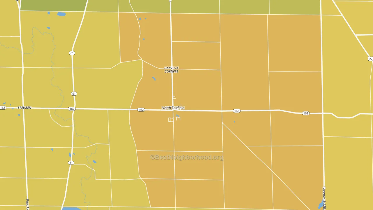 Map of the best neighborhoods in the North Fairfield area, with better matches in green and worse matches in red