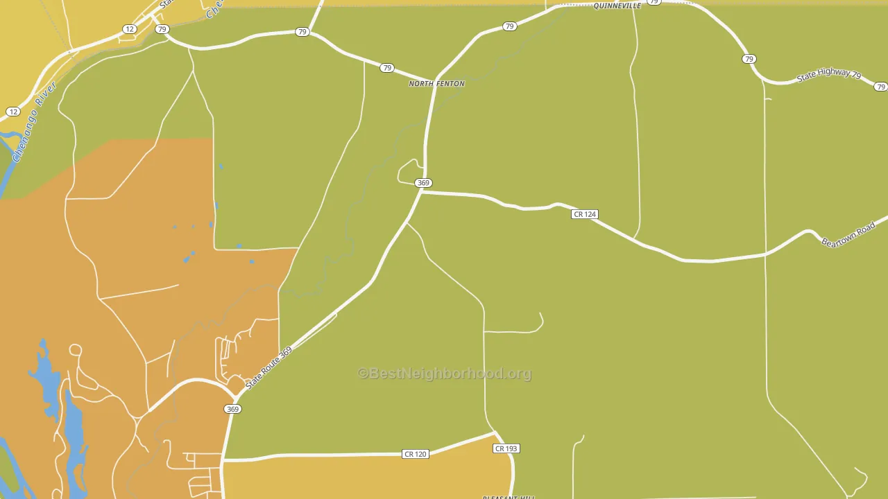 Map of the best neighborhoods in the North Fenton area, with better matches in green and worse matches in red