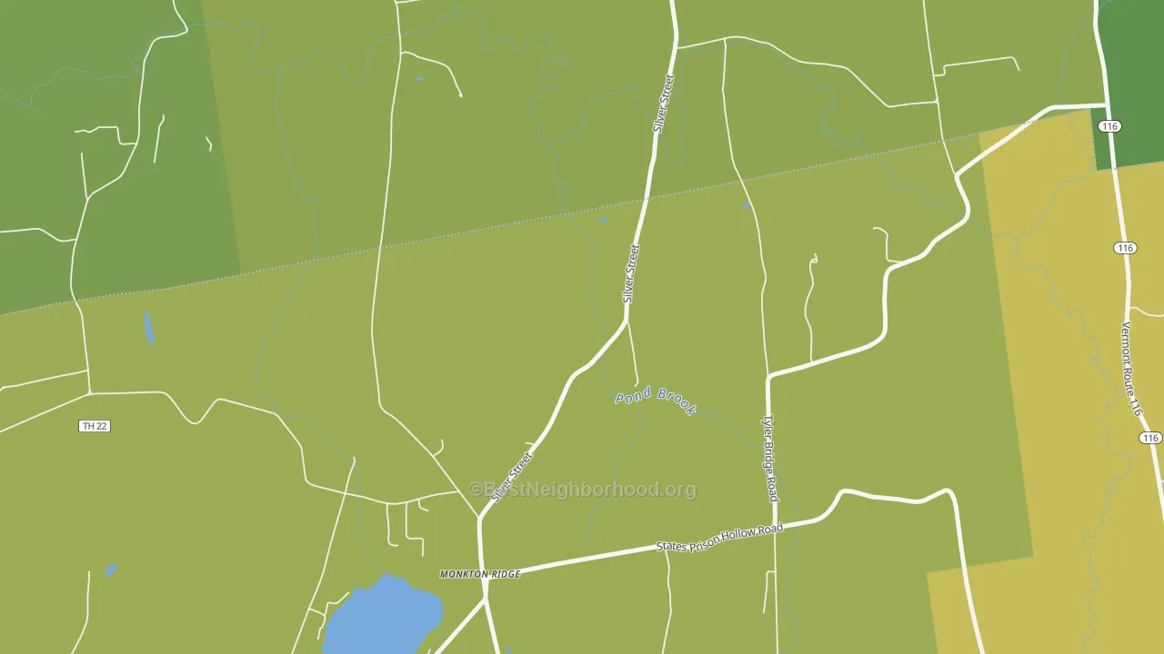 Map of the best neighborhoods in the North Ferrisburg area, with better matches in green and worse matches in red