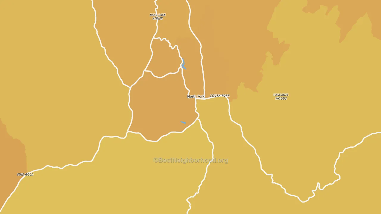 Map of the best neighborhoods in the North Fork area, with better matches in green and worse matches in red