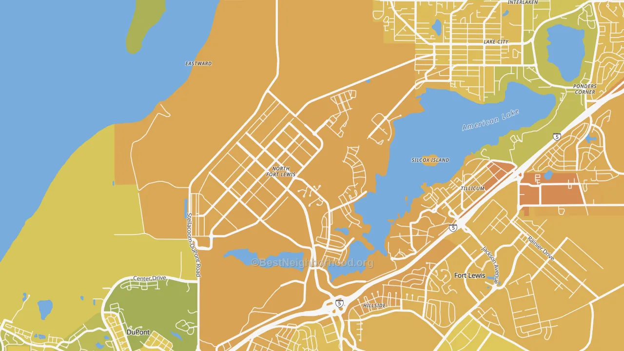 Map of the best neighborhoods in the North Fort Lewis area, with better matches in green and worse matches in red