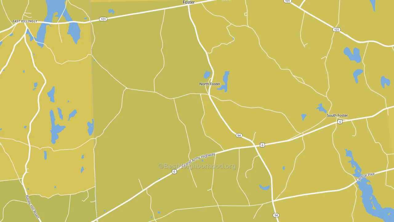 Map of the best neighborhoods in the North Foster area, with better matches in green and worse matches in red