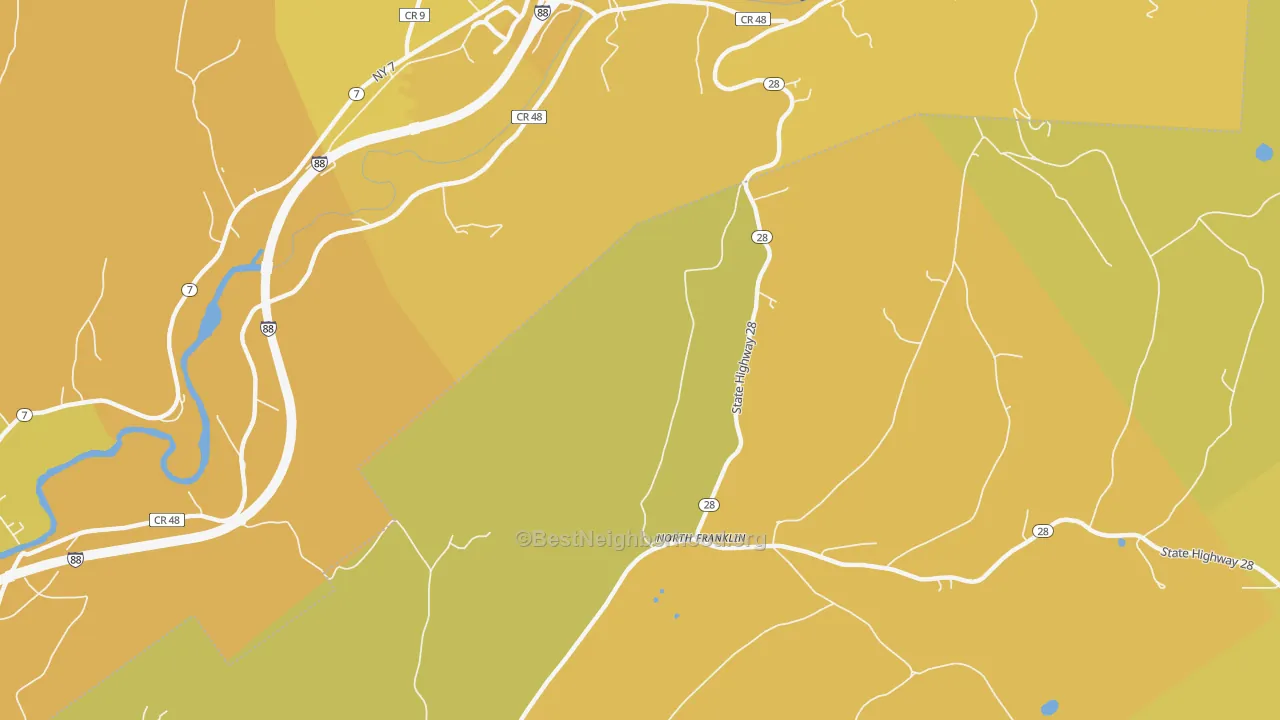 Map of the best neighborhoods in the North Franklin area, with better matches in green and worse matches in red