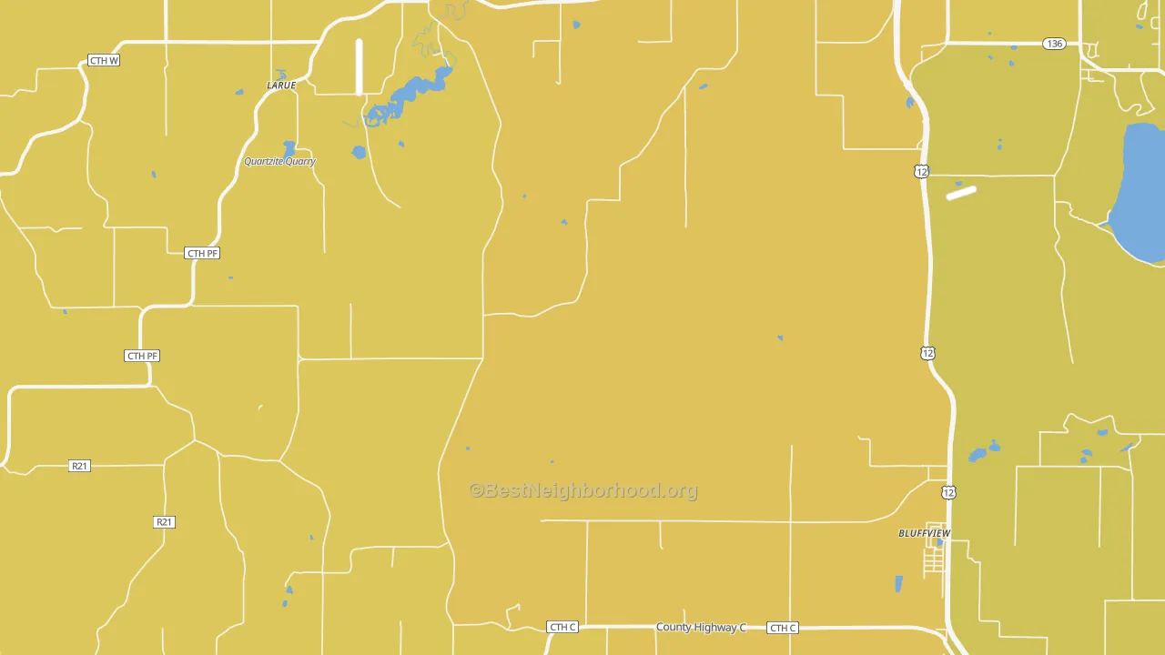 Map of the best neighborhoods in the North Freedom area, with better matches in green and worse matches in red