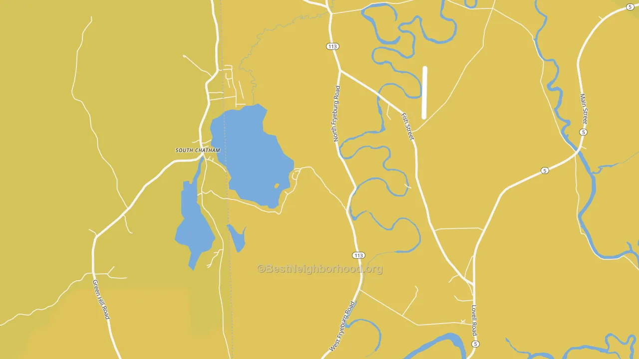 Map of the best neighborhoods in the North Fryeburg area, with better matches in green and worse matches in red