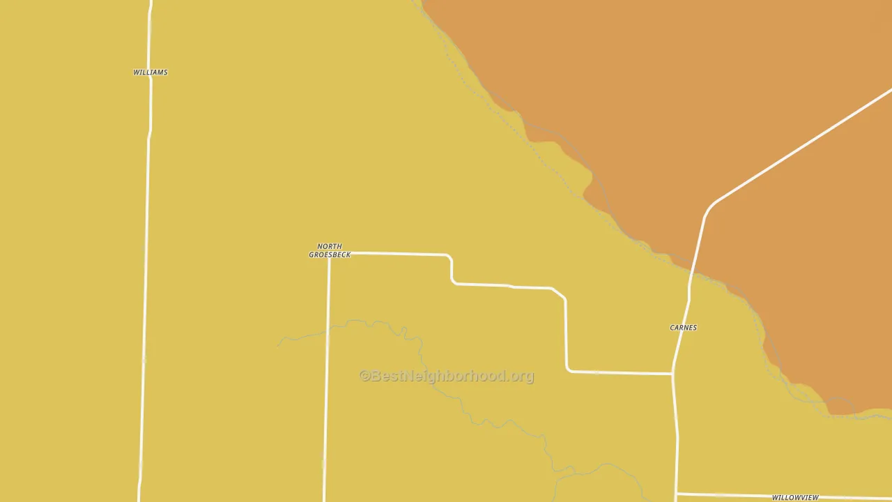 Map of the best neighborhoods in the North Groesbeck area, with better matches in green and worse matches in red