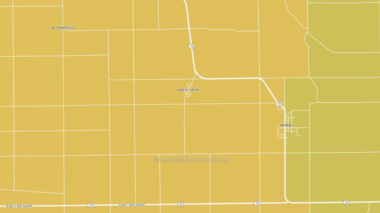 Map of the best neighborhoods in the North Grove area, with better matches in green and worse matches in red