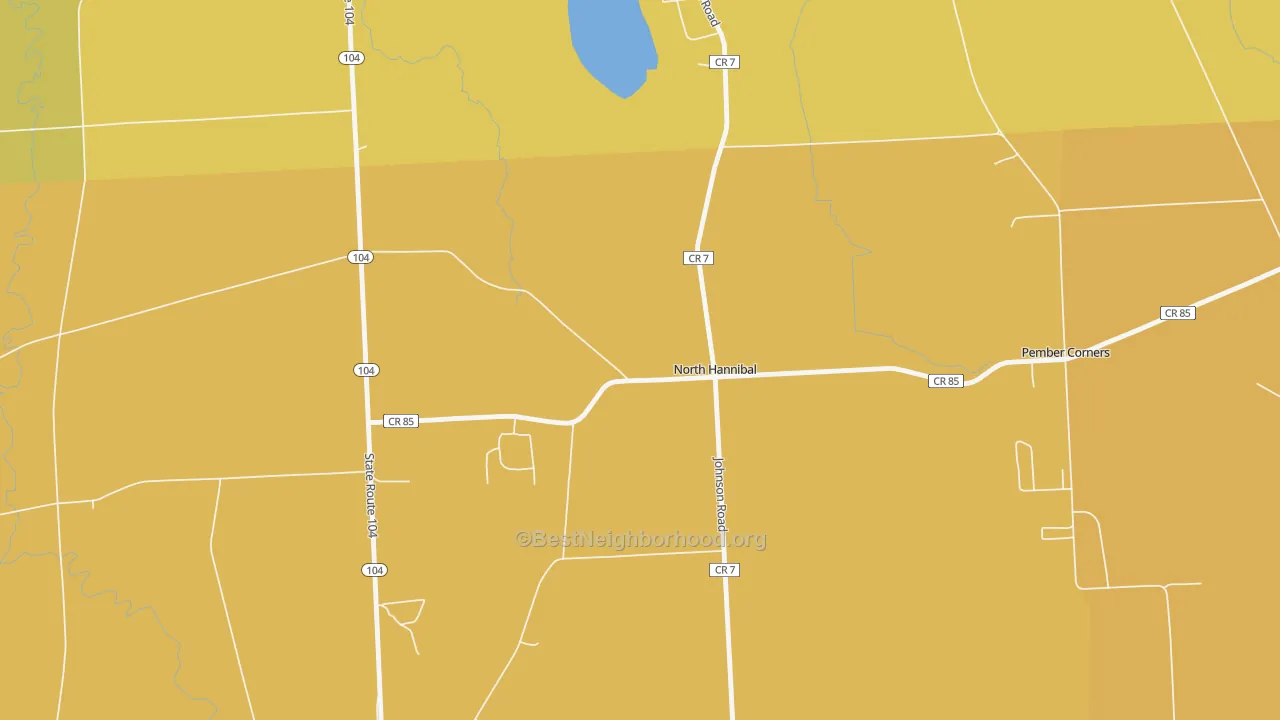 Map of the best neighborhoods in the North Hannibal area, with better matches in green and worse matches in red