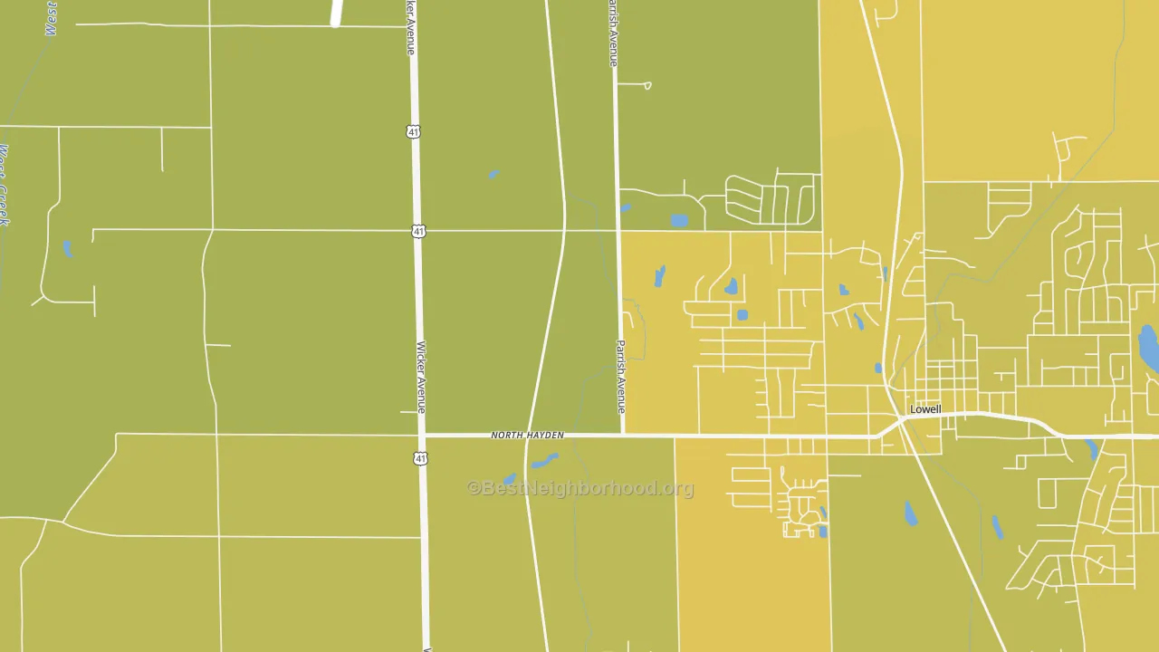 Map of the best neighborhoods in the North Hayden area, with better matches in green and worse matches in red