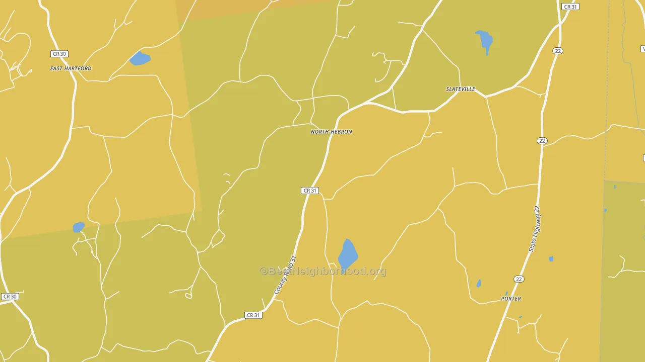 Map of the best neighborhoods in the North Hebron area, with better matches in green and worse matches in red