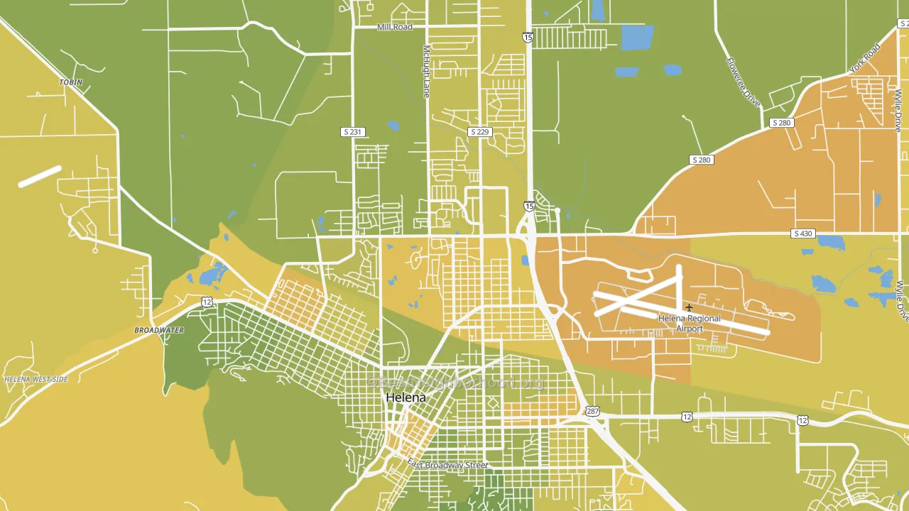 Map of the best neighborhoods in the North, Helena area, with better matches in green and worse matches in red