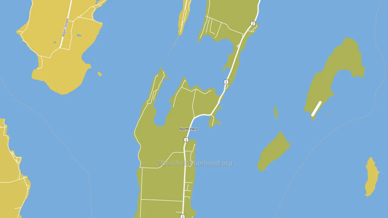 Map of the best neighborhoods in the North Hero area, with better matches in green and worse matches in red